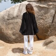 Plus Size Velvet Kimono Jacket: Raven Black Boho Coat - Mei - Image 3