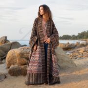 Handwoven Cotton Kimono Robe: Woodland Bark Patchwork Boho Duster - Imperial