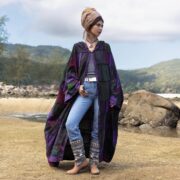 Plus Size Boho Kimono Duster: Veda Patchwork Stonewashed Cotton Hooded Coat