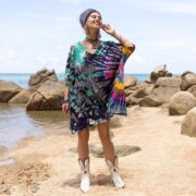 Plus Size Tie Dye V-Neck Tee: Teal Blue Boho Festival Top - Ninive