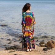 Plus Size Tie-Dye Maxi Dress: Ruby Glow Peace Sign, Boho Beachwear - Euphoria - Image 3