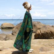 Handcrafted Boho Patchwork Kimono Duster: Forest Green Cotton Festival Coat - Veda - Image 2