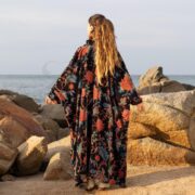Plus Size Velvet Kimono Duster: Garnet Bloom Boho Robe - Harper Jade - Image 3