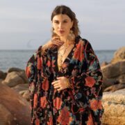 Plus Size Velvet Kimono Duster: Garnet Bloom Boho Robe - Harper Jade - Image 4