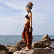 Patchwork Harem Pants: Rust Orange Boho Cotton Loungewear - Spiritu - Image 2