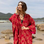 Ruby Velvet Kimono Robe: Plus Size Beaded Embroidered Cotton Coat - Harper Jade - Image 4