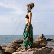 Patchwork Harem Pants: Forest Jade Boho Cotton Loungewear - Spiritu - Image 2