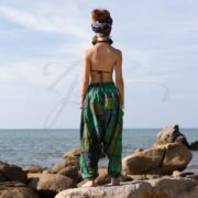 Patchwork Harem Pants: Forest Jade Boho Cotton Loungewear - Spiritu - Image 3