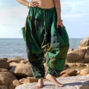 Patchwork Harem Pants: Forest Jade Boho Cotton Loungewear - Spiritu - Image 4