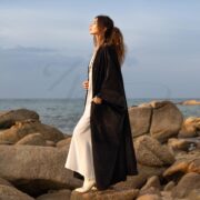 Plus Size Velvet Kimono Duster: Raven Black Boho Robe - Harper Jade - Image 2
