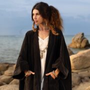 Plus Size Velvet Kimono Duster: Raven Black Boho Robe - Harper Jade - Image 4