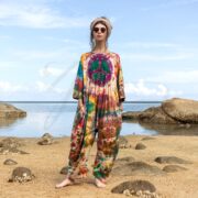Plus Size Tie-Dye Jumpsuit: Green Peace Symbol, Boho Festival Romper - Sadie
