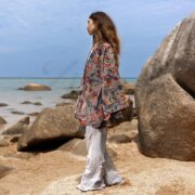 Elysian Petals Velvet Kimono Jacket: Boho Chic Cotton Velvet Coat - Mei - Image 2