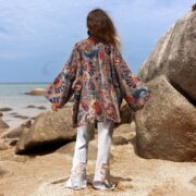 Elysian Petals Velvet Kimono Jacket: Boho Chic Cotton Velvet Coat - Mei - Image 3