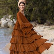 Hand-Dyed Ruffled Kimono Robe: Raw Cotton Boho Duster - Bali - Image 4