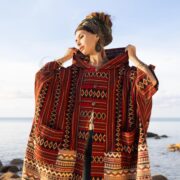 Handwoven Boho Kimono Robe: Rustic Mahogany Hooded Duster Coat - Imperial - Image 4