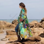 Sage Silk Patchwork Kimono: Boho Quilted Plus Size Duster Robe - Nina - Image 2
