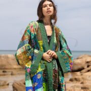 Sage Silk Patchwork Kimono: Boho Quilted Plus Size Duster Robe - Nina - Image 5