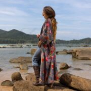 Stunning Plus Size velvet kimono duster- Dusky Flora Harper Jade coat with pockets , cozy fall statement piece - handmade boho robe by ZP - Image 2
