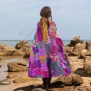Plus Size Boho Silk Kimono Jacket – Amethyst Nina Quilted Patchwork Coat by ZinniaPearl | Handmade, Vibrant, Festival & Wedding Wear - Image 3