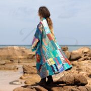 Aqua Blue Quilted Silk Patchwork Kimono: Handmade Boho Jacket - Nina - Image 2