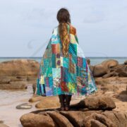 Aqua Blue Quilted Silk Patchwork Kimono: Handmade Boho Jacket - Nina - Image 3