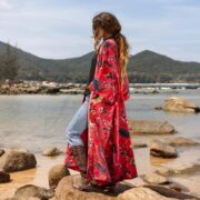Plus Size Velvet Kimono Robe: Coral Boho Cotton Duster with Pockets - Harper Jade - Image 2