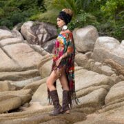 Handmade Crimson Tie-Dye Tunic Dress: Boho Fringe Peace Sign Coverup - Arlo - Image 2