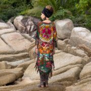 Handmade Crimson Tie-Dye Tunic Dress: Boho Fringe Peace Sign Coverup - Arlo - Image 3