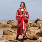 Sangria Boho Quilted Kimono Jacket: Silk Patchwork Statement Piece - Nina