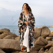 Plus Size Velvet Kimono Duster: Onyx Mandala Boho Robe - Harper Jade