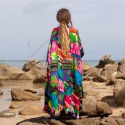 Boho Plus Size Patchwork Kimono Duster: Mosaic Tie-Dye Raw Cotton Jacket - Veda - Image 3