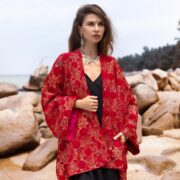 Embroidered Velvet Kimono Jacket: Ruby Dream Boho Chic Plus Size - Mei - Image 4