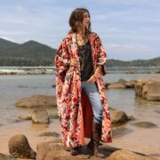 Pink Velvet Kimono Duster: Plus Size Boho Evening Coat with Pockets - Harper Jade