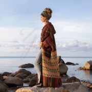 Handwoven Hooded Boho Kimono Robe: Sundown Stripe Cotton Duster - Imperial - Image 2