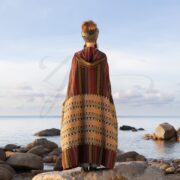 Handwoven Hooded Boho Kimono Robe: Sundown Stripe Cotton Duster - Imperial - Image 3