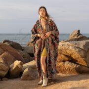 Plus Size Velvet Kimono Duster: Elysian Petals Boho Coat with Pockets - Harper Jade