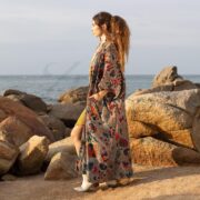 Plus Size Velvet Kimono Duster: Elysian Petals Boho Coat with Pockets - Harper Jade - Image 2