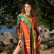 Hand-Dyed Tie-Dye Fringe Tunic Dress: Autumn Burst Boho Coverup - Arlo - Image 4
