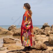 Plus Size Silk Kimono Jacket: Fire Blossom Patchwork Quilted Coat - Nina - Image 2