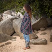 Plus Size Handwoven Kimono Jacket: Boho Stone Grid Cotton Coat - Nomari - Image 2