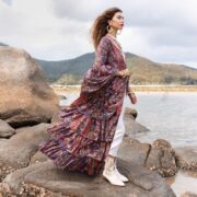 Plus Size Paisley Kimono Duster: Ruffle Boho Robe, Beach Cover Up - Bali - Image 2