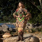 Hand-Dyed Tie-Dye Fringe Tunic Dress: Verdant Flame Boho Poncho - Arlo
