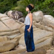 Boho Patchwork Pants: Handmade Stonewash Cotton Festival Trousers - Chesa - Image 2