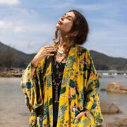 Plus Size Velvet Kimono Duster: Canary Garden Boho Jacket - Harper Jade - Image 4