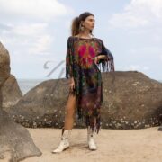 Handmade Tie-Dye Tunic Dress: Boho Fringe Poncho - Size Inclusive - Arlo