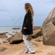 Raven Black Velvet Kimono Jacket: Plus Size Boho Duster Coat - Mei - Image 2