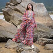 Bali Paisley Rhapsody Kimono: Silky Boho Ruffle Duster (S-4X)