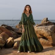 Seagrass Lace Kaftan: Boho Wedding Maternity Gown - Lunette