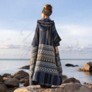 Handwoven Cotton Boho Kimono Robe: Hooded Duster Coat - Imperial - Image 3